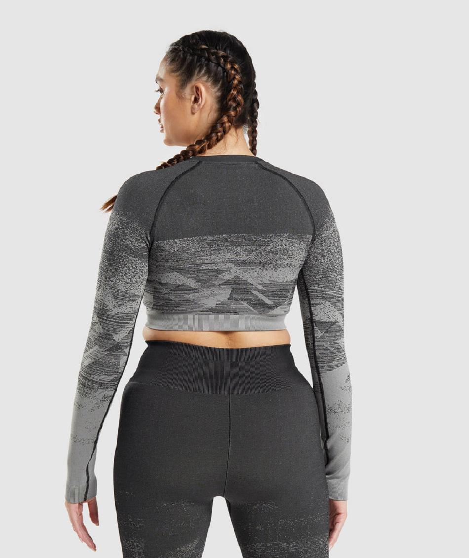 Przycięte Topy Damskie Gymshark Adapt Ombre Czarne | PL 2601HAP